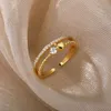 Bandringen Dubbellaags Hart Zirkoon Ringen Voor Vrouwen Roestvrij Staal Kristal Vinger R2023 Trend WeddJewelry Paar Gift Anillos J240118