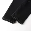 Jeans da uomo blu nero lettere ricamate pantaloni slim strappati effetto consumato skinny stile streetwear elasticizzato