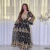 Arabian Dubai Women Robe Gold Embroidered Gorgeous Jalabiya Middle Eastern Abaya Muslim Evening Dress Elegant Party Robes Ethnic Clothing Ramadan