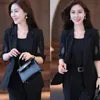 Women's Suits Blazers 2023 Autumn New Vintage Hollow Short Sleeve Jacket with Tank Top Casual Pants Three Piece Elegant Women's Pants Suit Office SetL240118