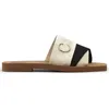 Designer woody sandalen vrouwen muilezels platte slides lichtbruin beige wit zwart roze kant belettering stof canvas pantoffels damesmode zomer outdoor schoenen
