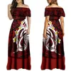 Casual Dresses High Quality Polynesian Tribal Print Custom Women'S One-Shoulder Dress Midi Party