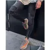 Men'S Jeans New Men Hip Hop Zipper Ripped Biker Jeans Fashion Slim Fit Motorcycle Died Holes Skinny Denim Joggers Drop Delivery Appar Dheoj