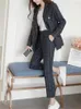 Women's Two Piece Pants Plaid Suit Set Women Spring 2024 Long Sleeve Button Up Slim Blazer High Waisted Straight Ankle Length