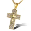 Hip Hop Iced Out Big Cross Pendant Male 14k Yellow Gold Cubic Zirconia Christian Necklace For Men Religious Jewelry