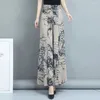 Frauen Hosen 2024 Sommer Dame Mittleren Alters Neun Punkte Fsh Schwanz Culottes Mode Hohe Taille Druck Dünne Wilde WideLeg