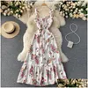 Basic & Casual Dresses Casual Dresses Summer Elegant Black Women Floral Tie Dress 2023 Print Tube Top Mid-Length Ruffle Y Strap Femal Dhsxd