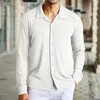 Camisas casuales para hombres Color sólido Solapa de un solo pecho Tela de punto Manga larga para hombre Pijama alto grande Vestido corto de vaquero Hombres