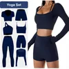 Set attivi Set da yoga a coste Top Pantaloncini da palestra da donna Set sportivo Reggiseno senza cuciture Leggings sportivi Completo completo Abbigliamento da allenamento Fitness Abbigliamento da yoga 2023L240118