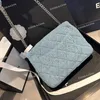 Camellia Patroon Ontwerper Dames Denim Klassieke Flap Bag Zilver Hardware Liefde Hart Gesp Metalen Ketting 25cm Blauw Medium Schouder Cross Body Handtas Zacht Luxe Portemonnee