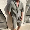 Männer Sets Sommer Casual Kurzarm-shirt Shorts Mode Gestreiften Anzug Männlichen Zwei-stück Set Trainingsanzug Ropa Para hombre 240117