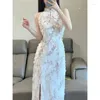 Ethnic Clothing Improved Chinese-style Qipao Sleeveless Halter Neck Cheongsam Dress Slim Bodycon Elegant Sexy Summer Wear Party Performance