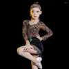 Stage Wear 2024 Latin Dance Practice Suit for Autumn and Winter Girls High-end Leopard Print Druku