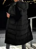 Женские жилеты, женский длинный пуховик без рукавов на молнии с капюшоном, стеганое теплое зимнее стеганое пальто, куртка с карманом, жилет, верхняя одежда