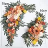 Yan – Kit de drapé en arc de mariage rustique Orange brûlé, fleurs blanches, pour cérémonie, réception, décoration florale d'arrière-plan, 240117