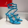 2024 new Cleo Mirror leather stiletto sandals 95mm Rhinestone dress shoes Fashion high heels Evening shoes Ankle Wraparound luxury designer factory shoe