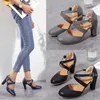 Sandals 2024 Black Shoes For Women Large Size Shallow Mouth Square Toe Summer Heels Beige Fashion Big Comfort Closed Girls H