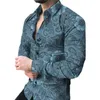 Men's Casual Shirts Men Spring Summer Shirt Turn-down Collar Single-breasted Slim Fit Long Sleeve Buttons Soft Breathable Flower Print