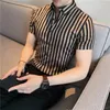 Men's Casual Shirts Summer Striped Men Short Sleeve Business Shirt Luxury Classic Slim Fit Social Party Dress Male Clothes