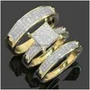 Anneaux de mariage Quoteaster Dayquotgift 3Pcs Mode Bijoux à la mode Femmes039S 18K Plaqué Or Cuivre Zircon Couples De Mariage Bague Taille 51 Dhcfj