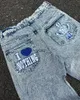 Jeans para hombres Nuevos jeans con letras bordadas con calavera de rock retro para hombres Y2K street hip-hop jeans rotos rectos sueltos y versátiles para mujeresyolq