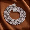 Pulseira Colar 14mm Cuban Link Chain Colar Pulseiras Set Bling Hip Hop Gelado Diamante Ouro Sier Rapper Chains Mulheres Luxo Dhbnu