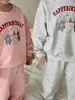 Pajamas 2024 Spring New ldren Long Sleeve Clothes Set Cute Bear Print Baby Casual Sweatshirt + Pants 2pcs Suit Toddler Outfits H240508