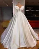 Lindo vestido de casamento feminino linha a, sem alças, sem mangas, vestidos de noiva com pérolas, trem de varredura, feito sob encomenda, vestidos de novia