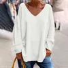 Women's T Shirts Solid Color V Neck Long Sleeved Loose Casual And Comfortable Shirt Top Swim