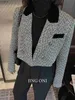 Abiti da donna Blazer Blazer Giacca Abbigliamento donna Esterno 2023 Cappotto di lusso stile coreano Y2k ritagliato inverno elegante abito in tweed sartoriale grigio cortoL240118