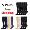 5 Parpack Compression Socks Män som kör sport knähög 30 mmHg ödem ådermiserier kvinnor som fyller 240117