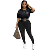 STYLISH LADY Lettera stampata Sport 2 pezzi Set donna manica corta O collo Crop Top e pantaloni skinny Tute 2024 Fitness Tute