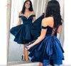 Sexy kurze königliche blaue Heimkehrkleider von Schulterstuften Rüschen Korsett Back Party Kleid Abschluss formelle Schwanzkleider Ballkleid