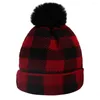 Berets Chapéu de malha de Natal Vermelho Xadrez Lã Proteção de Ouvido Beanie Cap Pai-Filho para Crianças Ano Feriado