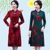 Vêtements ethniques Fleur Cheongsam amélioré Qipao automne hiver robe chinoise pour moyen âge mère vêtements femmes mi longueur fête
