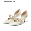 JC Jimmynessity Choo Pumps Women Brand Sandals 23ss Aurelie Italy Refined Pointed Toe Pearl Ankle Strap White Patent Leather Designer Wedding Party Sandal High Heel