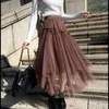 Spódnice jesienne zimowe tiulowe kobiety A-line płynące drapowanie uczucie szczupłej plisowanej spódnicy streetwearu y2k