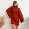 Dakeng – robe en laine à manches évasées pour femme, tricot, Cardigan flou, pull surdimensionné, Vintage, rouge, Long, 2024