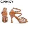 CINMIDY Dance Shoes For Women Mesh Latin Dance Shoes Female Salsa Shoes Satin Wedding Shoes Soft Bottom Women's Sandals 240117