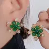 Studörhängen franska retro mormor Green Agate Copper pläterad med verklig guld snöflinga mikroinlagd zirkon mode högklassig