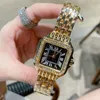 Модные женщины смотрят Quartz Movement Silver Gold Plord Watch Lady Square Танк из нержавеющей стали.