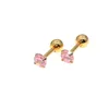 Orecchini a bottone con ago 1.2 6MM in acciaio inossidabile con chiusura a vite zircone rosa placcatura IP dorata senza sbiadimento facile senza allergie