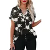 Blusas femininas elegantes jovens mulheres estampa floral camisa de manga curta moda blusa 2024 solta decote em v roupas blusa