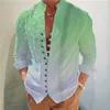 Chemises décontractées pour hommes Chemise à col montant pour hommes Chemise à manches longues Blouse lâche Bouton vers le bas Tops Couleur dégradé Mode Vêtements de luxe