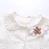 Korean Style Student Womens Tops and Blouses Lolita Peter Pan Collar Button Lace Blouse Teen Girl Floral Long Sleeve White Shirt 240117