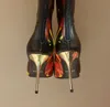 Uria Boots 디자이너 여성 봄과 가을 불 프린트 가죽 발목 부츠 고급 패션 고품질 고품질 고품질 섹시 스파이크 부츠 크기 35-41