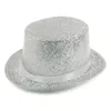 Berety Glitter Top Hat Wide Brim Fedora Carnivals Holiday Short Magician Costume na spotkania na świeżym powietrzu T8NB