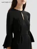 Vestidos informales Moda exquisita de gama alta Ahueca hacia fuera el estilo Hepburn negro Elegante vestido midi delgado con volantes y manga tres cuartos para mujer