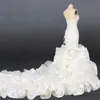 2024 Eleganti abiti da sposa sirena di raso Nuova arruffato Cappella da sposa Cappella sexy Neck Long Train Tulle White Boho fatto su misura per le dimensioni Vestitidos de nobu 403