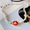 Viviennelies Magnetic Buckle Emamel Pearl Necklace Saturn Pearl CollarBone Chain Three Colors Designer Jeweler Westwood For Woman High Quality Holiday Gifts